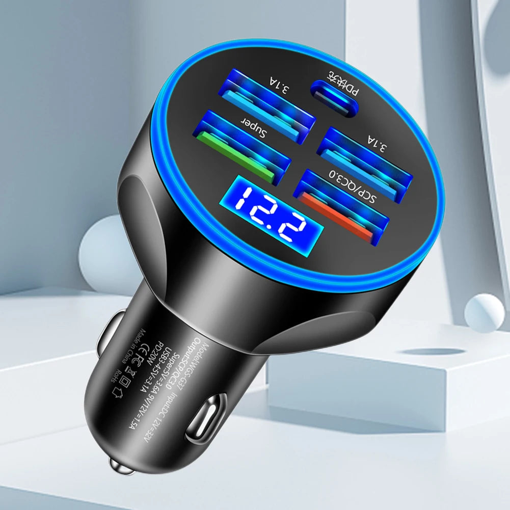 5 in 1 USB PD 250W Car Charger