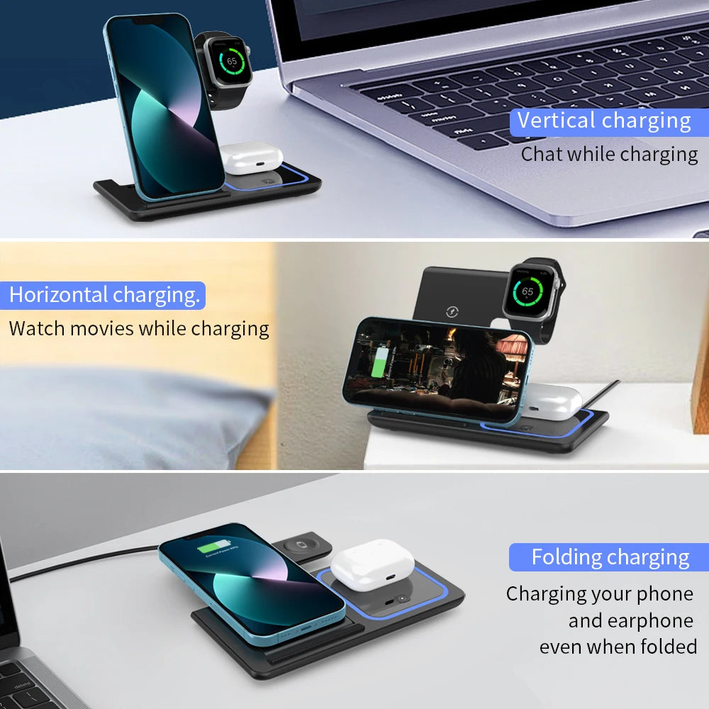 30W LED Fast Wireless Charger Stand 3 in 1