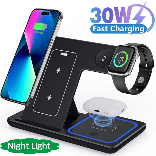 30W LED Fast Wireless Charger Stand 3 in 1