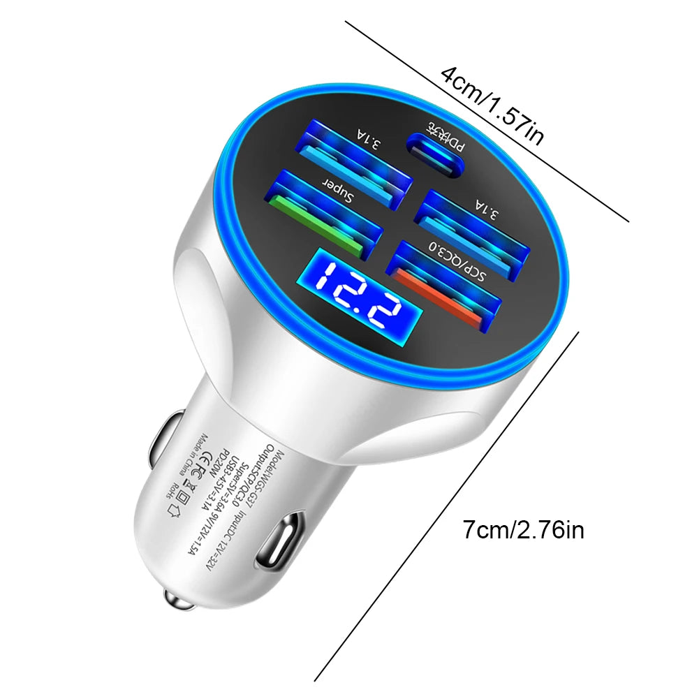 5 in 1 USB PD 250W Car Charger