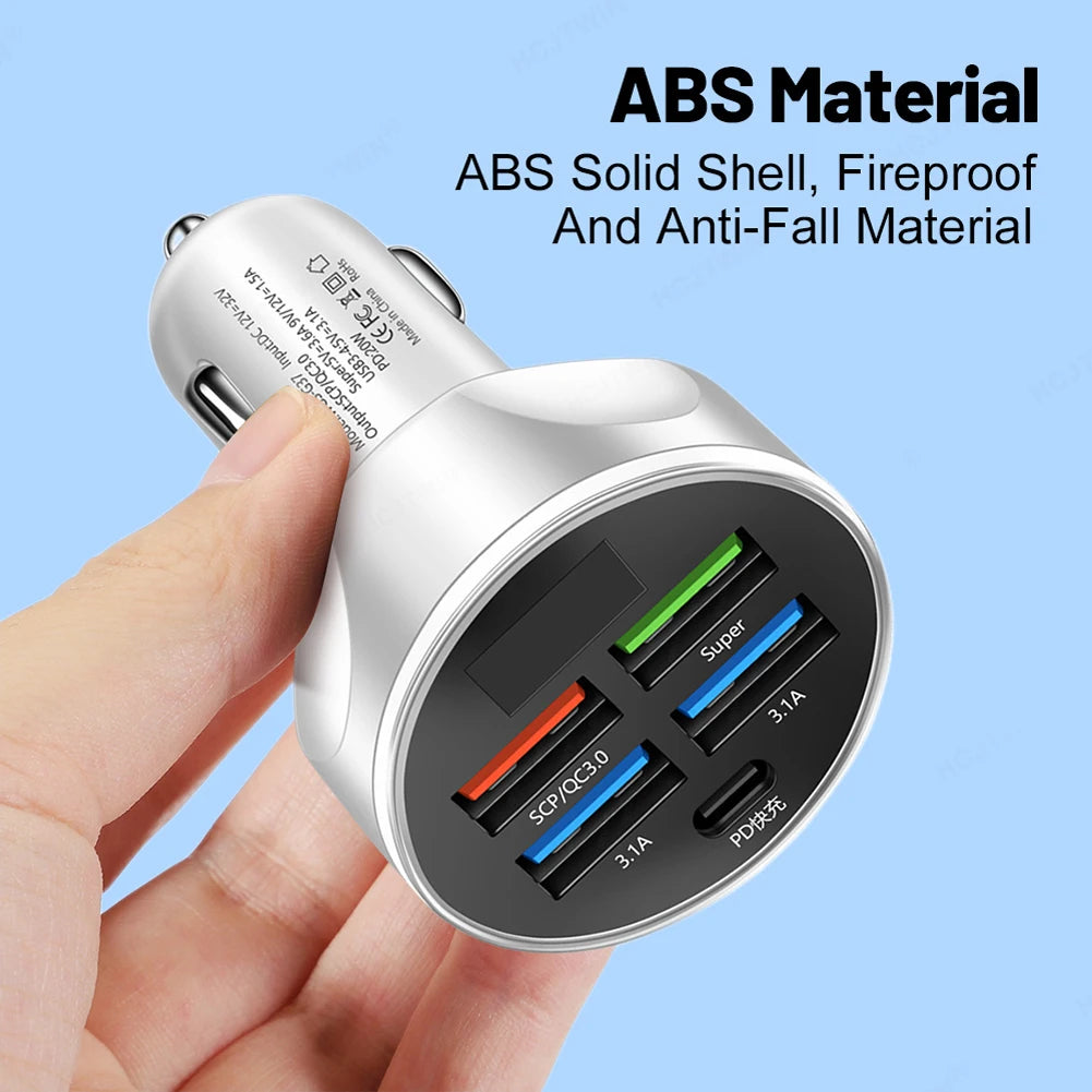 5 in 1 USB PD 250W Car Charger