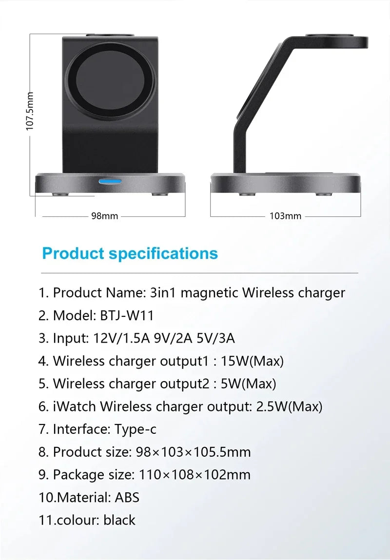 3 In 1 Magnetic Wireless Charger Stand