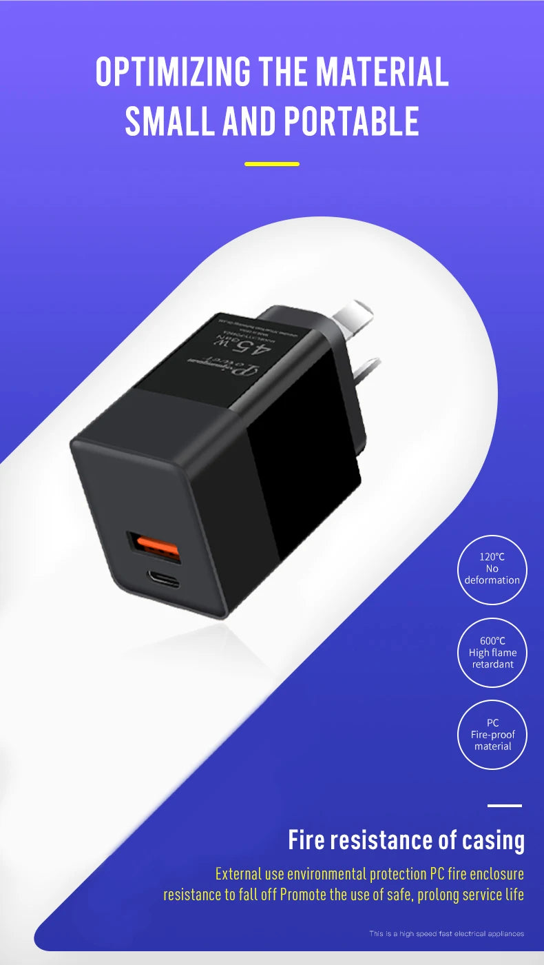 USB charger fast charging 45w