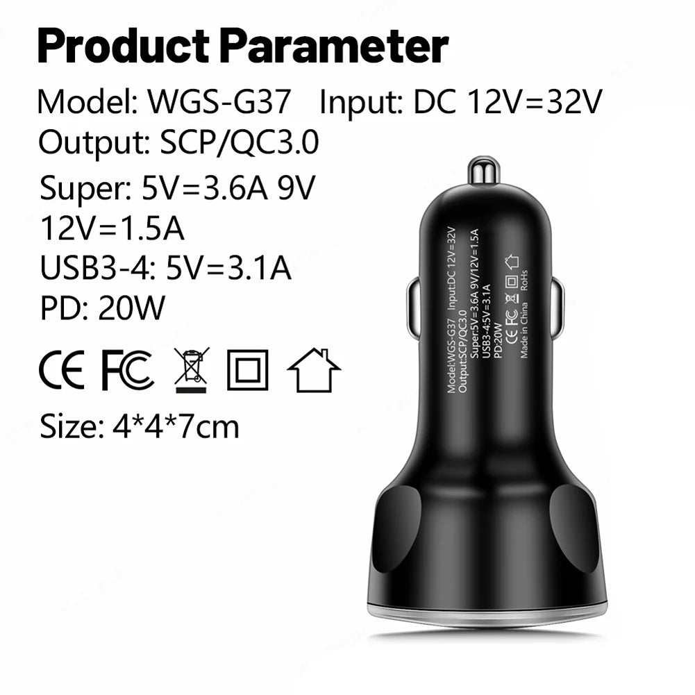 5 in 1 USB PD 250W Car Charger