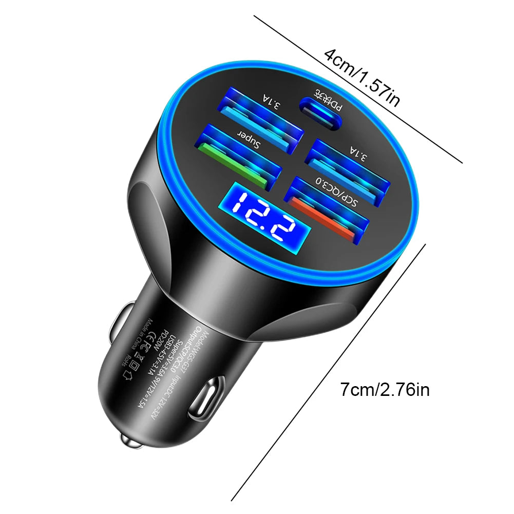 5 in 1 USB PD 250W Car Charger