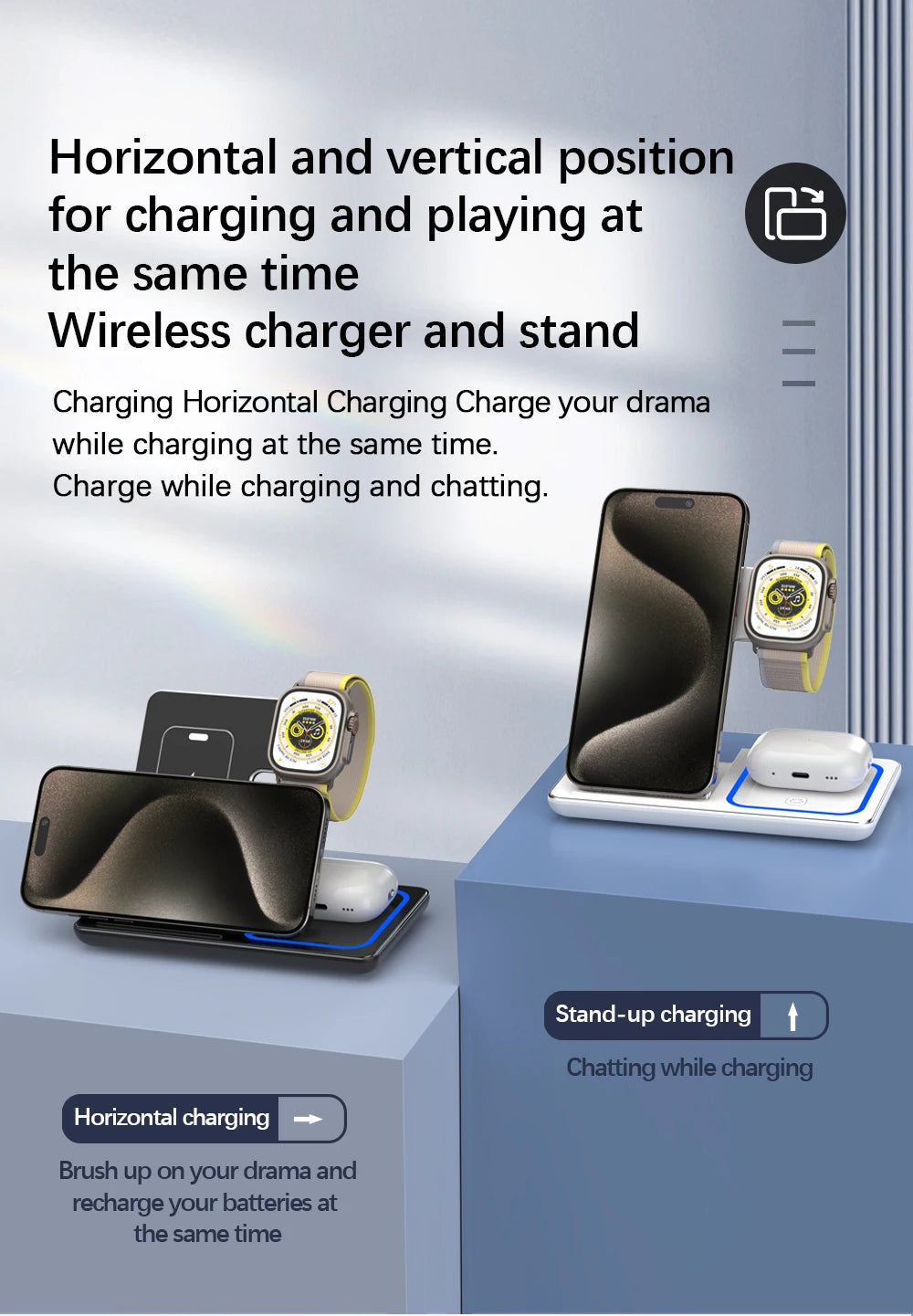 30W LED Fast Wireless Charger Stand 3 in 1