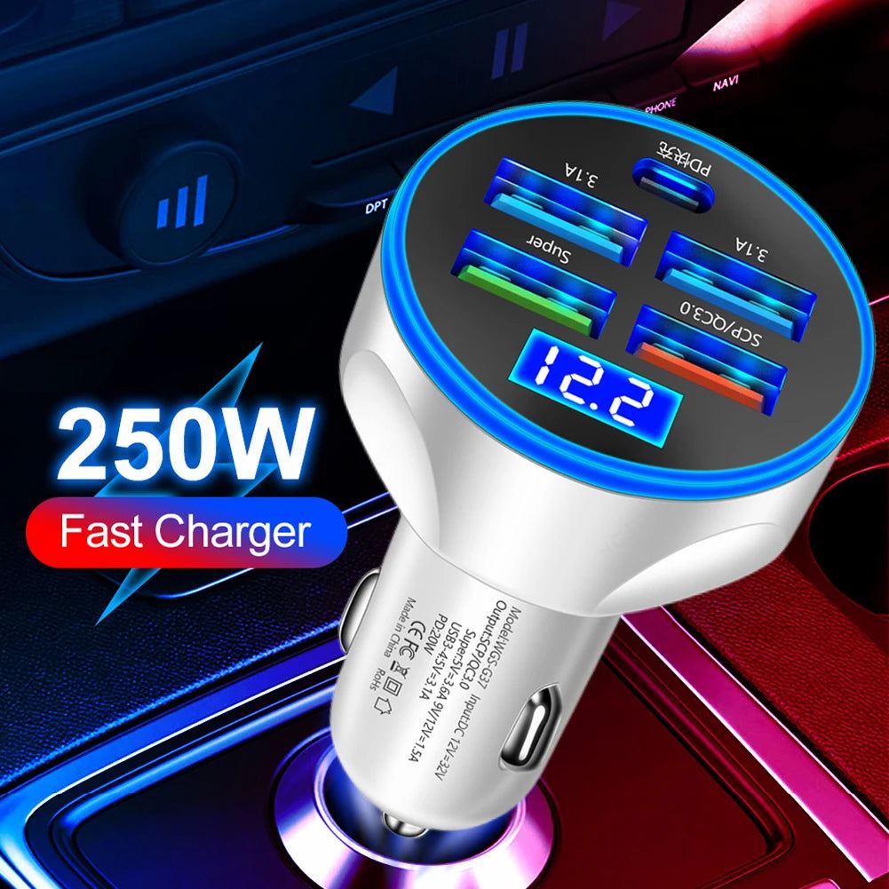 5 in 1 USB PD 250W Car Charger