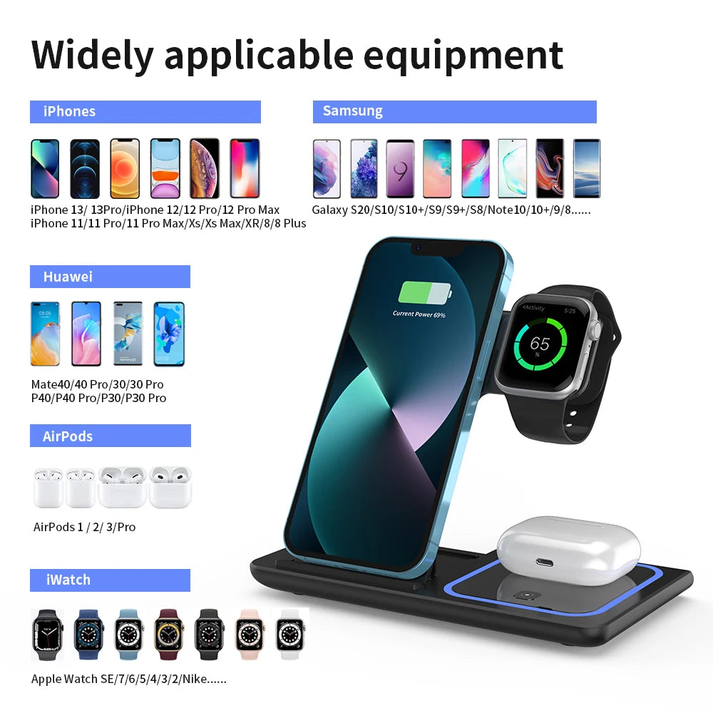 30W LED Fast Wireless Charger Stand 3 in 1